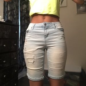 medium rise light blue bermuda shorts